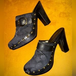 Coach Y2K Womens Willow Mule Studded Signature Logo Black Clogs Heel- Size 9B